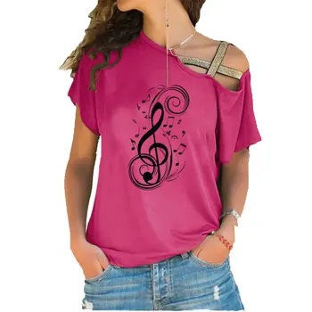 Glasbeno noto graphic majica s kratkimi rokavi Ženske Poletne ženske modni tshirt Nezakonitih Skew Križ Povoj cotton tee vrhovi