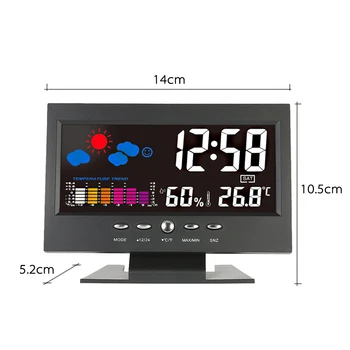 Glasovni Nadzor Zaslona LCD Termometer Ure Notranja Vlažnost Monitor Elektronski Digitalni Prikaz Temperature Alarm Koledar