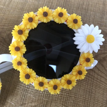 Gospa sončna očala ročno white daisy z rumeno sončnično dekorativni meji retro sončna očala mlade sončna očala srčkan veter