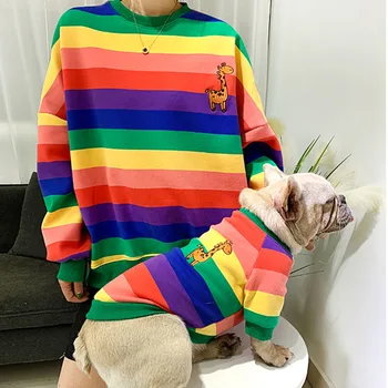 HSWLL jeseni in pozimi plus žamet pet starš-otrok nositi dva bombaž plašč mačka oblačila za pse, francoski buldog majhen pes pulover