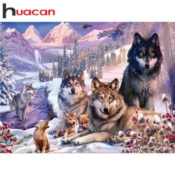 Huacan 5D DIY Diamond Slikarstvo Živali Celoten Kvadratni/Krog Diamond Vezenje Volk Doma Dekoracijo Darilni Kompleti