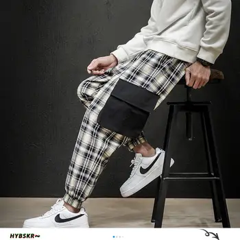 Hybskr Moške Kariran Naravnost Harem Harajuku Svinčnik Hlače Hlače Japonski Ulične Moški Priložnostne Hip Hop 2020 Moda Hlače