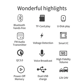 JaJaBor FM Oddajnik Bluetooth 5.0 Komplet za Prostoročno Klicanje Wiress Stereo A2DP Predvajanje Glasbe QC3.0 Hitro Polnjenje Avto Polnilec