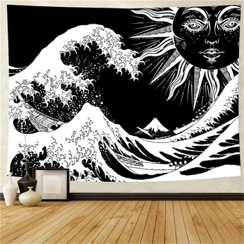Japonski Steno Tapiserija Tarot Sonce Valovi Gorskih Mandala Steni Visi Tapiserije Luna Psihedelični Preprogo Steno Odejo Študentski Plaži