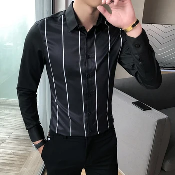 Jeseni Novih Moških Obleko Majica Dolg Rokav Moda 2020 Formalno Obrabe Črtaste Srajce za Moške Oblačila Preprosta Slim Fit Poslovnih Bluze