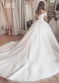 JIERUIZE Sijoče Princesa Žogo Obleke Poročne Obleke Off Ramenski Bela Sequins Poročne Halje Eleganten Čipke Nazaj haljo de mariee