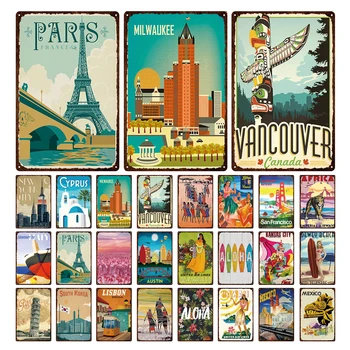 Kovinski Vintage Mesto Pokrajine Plakat New York Afriki Parizu Tin Prijavite Plaketo Doma Kavarna Klub Dekor
