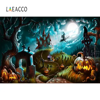 Laeacco Halloween Kulise Fotografija Grad Grob Bučna Čarovnica Stranka, Risanka Otroški Foto Ozadje Photocall Foto Studio