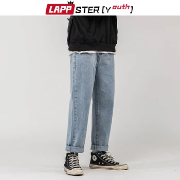 LAPPSTER-Mladi korejski Modre Jeans Hlače Moški 2020 Mens Nepakirana Trdna Letnik Staight Traper Hlače Moški korejski Modnih Sive Jeans 5XL