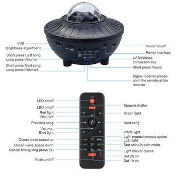 Led Galaxy Projektor Zvezdnato Nebo Ponoči Luči Projektor Led Lučka Ocean Val Projektor z Glasbo Bluetooth Zvočniki Daljinski upravljalnik