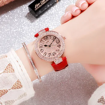 Luksuzni Fashion Lady Rea Usnje Quartz Uro Diamond Ženske Zapestje Gledati Prosti Čas Žensko Obleko Watch Horloges Relogio Feminino Klok