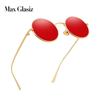 Max glasiz Vintage sončna Očala Ženske Retro Okrogle Očala Rumene Leče, Kovinski Okvir Očal je Premaz Očala gafas de sol mujer