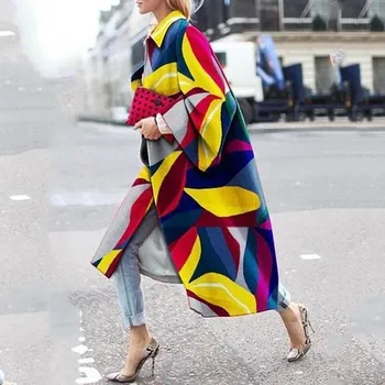 Moda ulica trenchcoats jesen in zimo, Evropske in Ameriške trende natisnjeni sežgati rokavi ženske dolg plašč