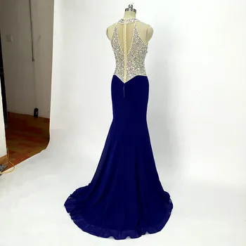 Modra morska deklica Prom Obleke Šifon 2020 haljo de soirée Iluzijo Beaded Formalno Večer Stranka Obleke Za Ženske vestidos de praznik