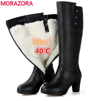 MORAZORA 2020 nove naravne volne kolena visoki škornji ženske krog toe pravega usnja čevlji modni hihg petah pozimi sneg škornji krzna