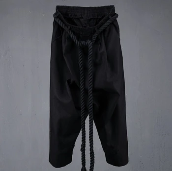 Moške poletne črno perilo harem hlače nočni klub fazi vrečasta hlače z vrvjo pas moški gothic punk hip hop joggers ulice