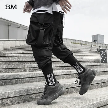 Moških Modnih Motocikel Hlače Hip Hop Hlače Priložnostno 2019 Ulične Joggers Kpop Korejski Techwear Black Harem Hlače Boys