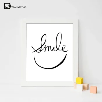 Nasmeh Obraz Minimalistične Umetnosti Platno Plakat Slikarstvo Povzetek Motivacijske Črno Belo Sliko za Sodobno Domačo Pisarno Soba Dekor 048