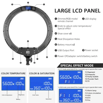 Neewer 19-palčni RGB LED Obroč Svetlobe, s Stojalom, 60 W Zatemniti Bi-Color 3200K-5600K ro s koncesijo s Posebnimi Prizorov Učinek za Selfie Ličila