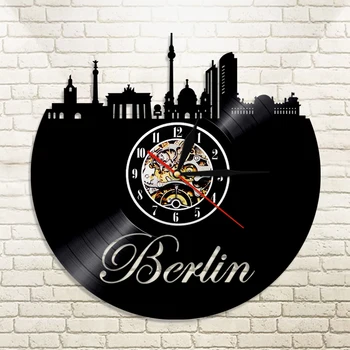 Nemčija Ura Skyline Doma Dekor Berlin Vinil Zapis Silhueto Stenske Ure Geografija Ura Euro Potovanja, Trgovina S Spominki