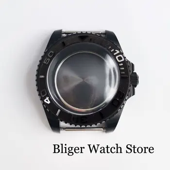 New Visoke Kakovosti Black PVD Prekrita Watch Primeru, Obokan Glas fit NH35 NH35A NH36 NH36A Brušeno Rezilo Vstavite