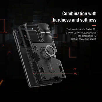 NILLKIN CamShield Oklep Ohišje Za Samsung Galaxy S21 Ultra Kamere zaščitni Pokrov z Obroč Kickstand