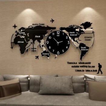 Nordijska preprosta stenska ura akril ustvarjalni Modni zemljevid sveta ura za dnevna soba dekoracijo tiho stenske ure dekor J99Store