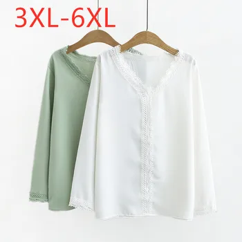Novo 2021 pomlad jesen plus velikost vrhovi za ženske velika bluzo z dolgimi rokavi priložnostne svoboden šifon majica bela zelena 3XL 4XL 5XL 6XL