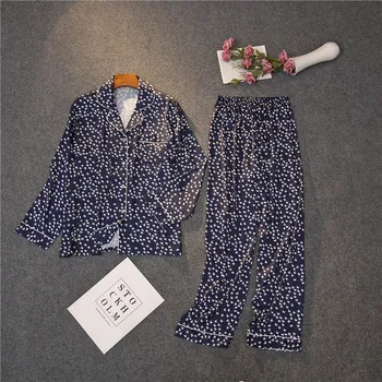 Novo Udobno Pižamo Nositi Domov Nositi Dolgo sleeved Hlače Simulacije Tiskane Svile Ženske Pižame Obleko