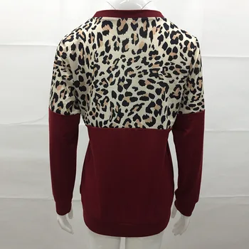 Oblačila UVRCOSclothing UVRCOS 2019 Jeseni Žensk Leopard Posadke Vratu Dolgo Sleeved Zgornji del Oblačila T-shirt