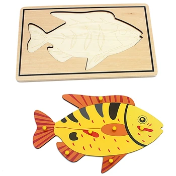 Otroška Igrača Otroci Montessori Fish Puzzle Živali Plošče, Lesene Igrače za Otroke predšolske Vzgoje za Predšolsko Usposabljanje Učenje