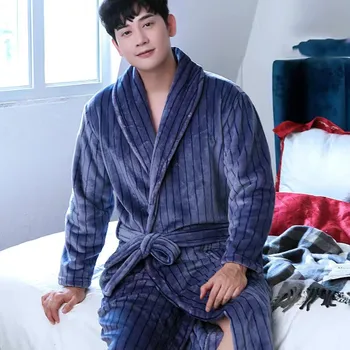 Plus Velikost Priložnostne Nightgown Kitajskih Moških Priložnostne Flanela Zmaj Žerjav Haljo Pozimi Debel Toplo Sleepwear Svoboden Kimono kopalni plašč 3XL