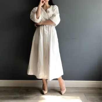 PLus velikost Seksi dolgo Belo Bombažno perilo, obleka ženske Elegantne Jeseni Obleko TP002