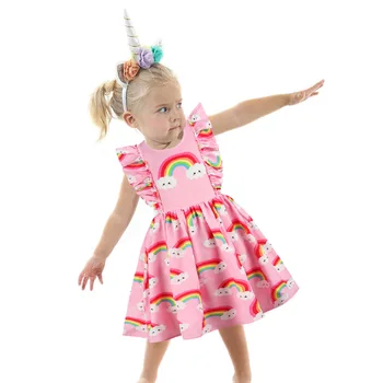Poletje Oblačenja za Dekleta Stranka Otrok Dekleta Obleko Pisane Mavrice Obleko Unicorn Princess Festival Uspešnosti Obleko