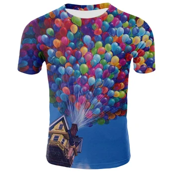 Poletje za moške in ženske T-shirt 3D digitalni tisk vroč zrak balon, grafično preprost stil kratka sleeved dihanje vrh