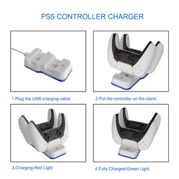 Polnilec za DualSense Dvojno USB Tip C Polnjenje Dock Postajo Zibelka z Kazalnika Kabel za PlayStation5 PS5 Brezžični Krmilnik