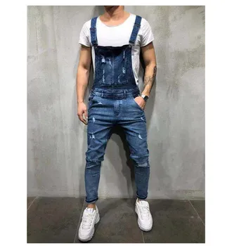 Priljubljenih Moške Jeans Jumpsuits Sprostitev Britanski stil Stiski Traper hlače z Oprsnikom Kombinezon Za Človeka Suspender Splošno Hlače