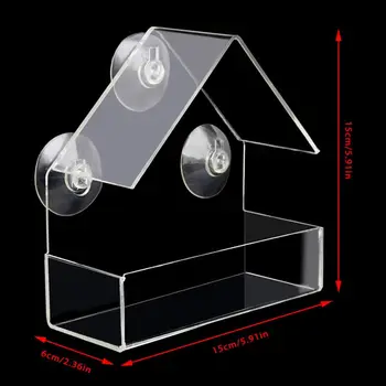 Prozoren Plastični Adsorpcije Tip Hiše Obliko Podajalnik Ptic Inovativen Sesalni Podajalnik