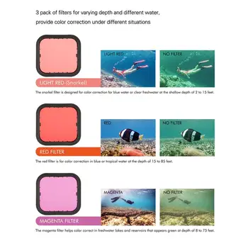 QIUNIU 3-Pack-gnome Podvodni Filter Set Dive Objektiv Barvni Filter za GoPro Hero 2018 5 6 7 Črna Super Obleko Stanovanj Primeru Dodatki