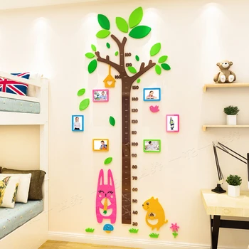 Risanka drevo otrok 3D samolepilne višina stenske nalepke Vrtec višina vladar otroška soba dekoracijo sten nalepka