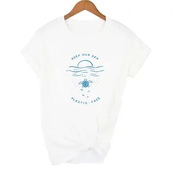 Se bo Naš Ocean Blue Čiščenje Plastike Brezplačno Ženske T-Shirt Zaščito Zemlje Morju Sloganom Poletje T Srajce Priložnostne Estetske 90. letih Vrhovi Tees