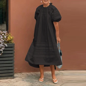 Svoboden Midi Obleko 2021 VONDA Ženske Plus Velikost Elegantno Obleko Bohemian Sundress Priložnostne Haljo Kratek Rokav Počitnice Vestidos