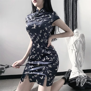 Tradicionalno kitajsko Obleko za Ženske Festival Oblačila Gothic Seksi Mini Cheongsams Stranka Moda Saten Qipao Metulj Vestidos