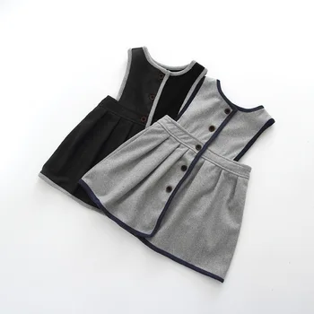 Trgovina na drobno Dekle, ki je pozimi Volne Obleko, sivo z gumbom tank obleko za deklice, Elegantno Sodijo Oblačila 16DD674