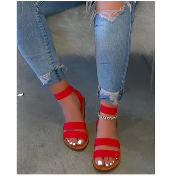 Udobno, visoko kakovostno barva ravnim dnom velik obseg ženski sandali 2021 poletje nov slog Priložnostne ženske sandali