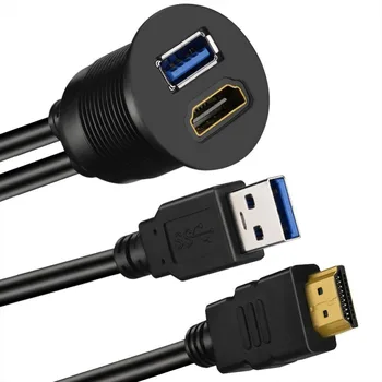 USB 3.0 & HDMI na HDMI + USB3.0 AUX Razširitev Armaturna Plošča Nepremočljiva Avto Podometno Montažo, Kabel Za Avto, Čoln in motorno kolo 1M