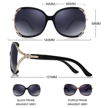 VEGOOS Oblikovalec sončna Očala Ženske Polarizirana UV Zaščito Velikih Okvir Elegantno Odtenkih za Ženske z Bling Nosorogovo #9042