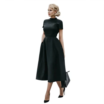 Visoka Kakovost, Elegantna Črna Obleka Ženske Letnik Ženske Fit Flare Prom Stranka Noč Formalno Obleko 2020 Retro Obleke Pozimi D30