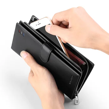 Visoka kakovost pravega usnja dolge moške denarnice moda mobilni telefon, kreditne kartice, imetnik denarnice poslovnih sklopka black pl303