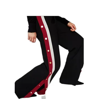 Visoko pasu Split Gumb hlače Ženske Pižame slog